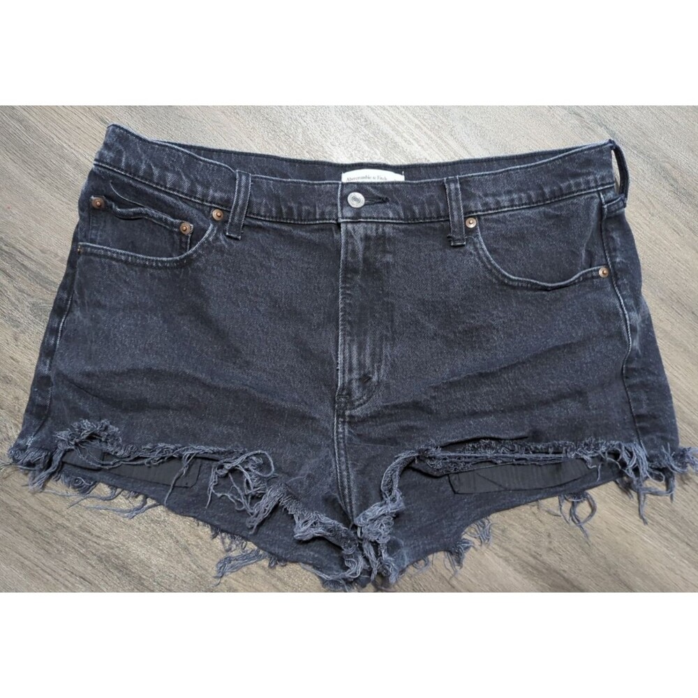 Abercrombie & Fitch The Mom Short High Rise Cutoff Black Denim Shorts Plus Sz 33